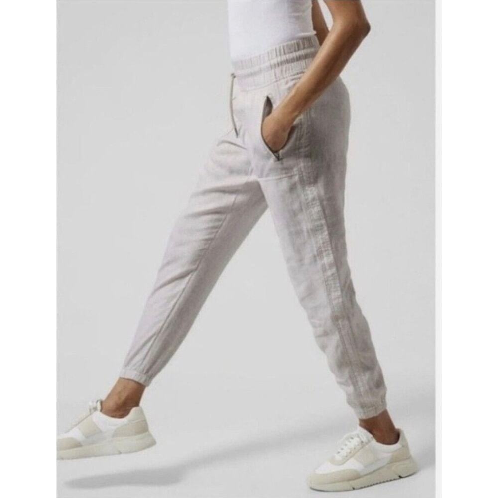 Athleta Cabo 100% Linen Jogger Cheetah Print Cream Athleisure Women Size 4 - Picture 5 of 12